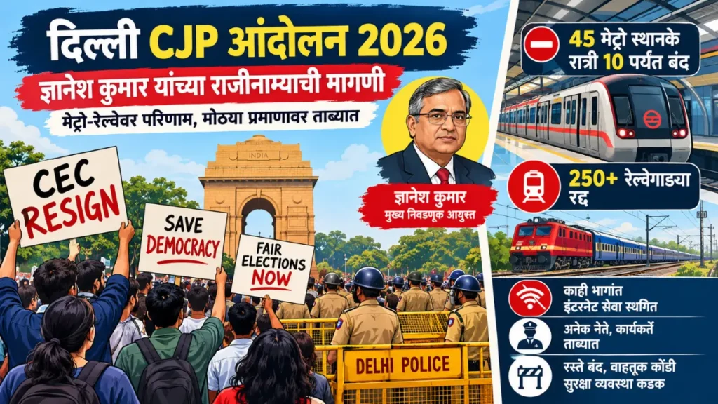 Delhi CJP Protest 2026 – दिल्ली आंदोलन आणि ज्ञानेश कुमार यांच्या राजीनाम्याची मागणी